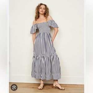 LA LIGNE Lottie Ruffled-Sleeve Striped Midi Dress, Size Large